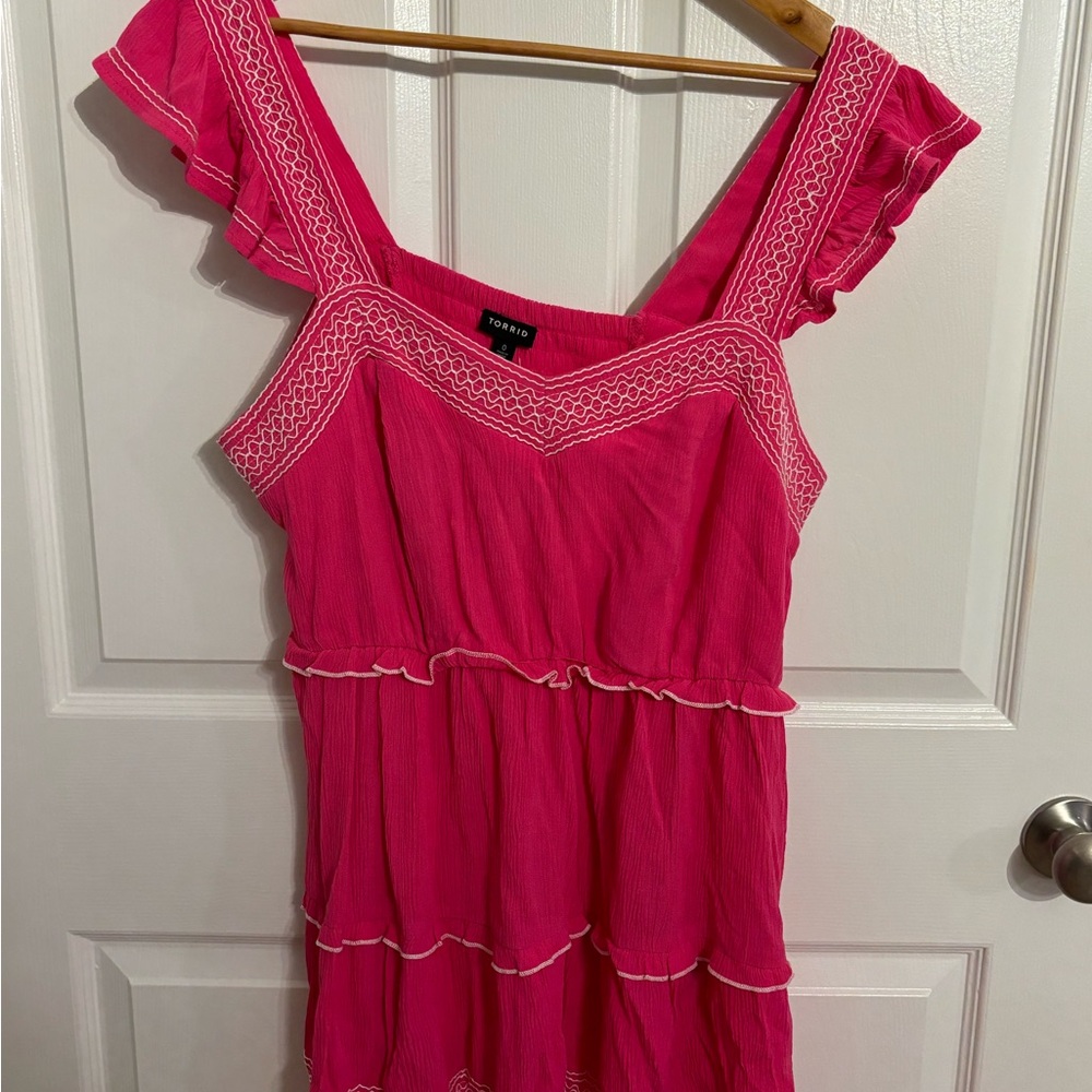 Torrid Women’s Fuchsia Blouse with Lace Accents.